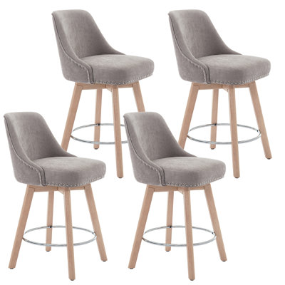 Swivel Upholstered 26''Counter Stool And Bar Stools With Full Back And Solid Wood Frame