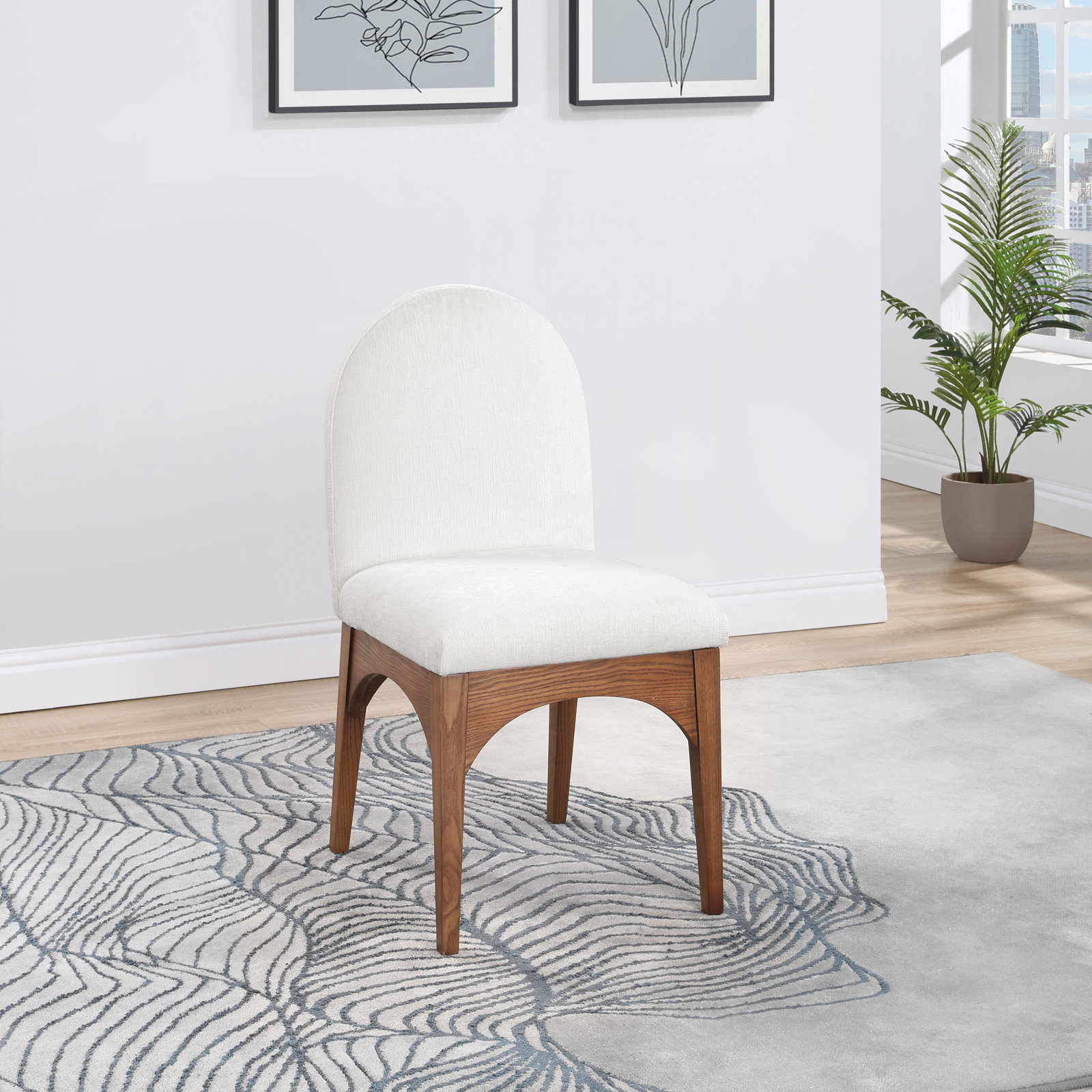 Waldorf Dining Chair, Cream Chenille, Walnut