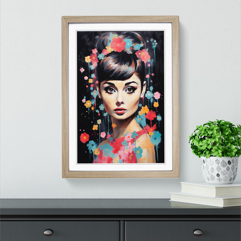 Audrey Hepburn Modern - Framed Print, 34cm H x 25cm W x 2cm D, Oak Framed