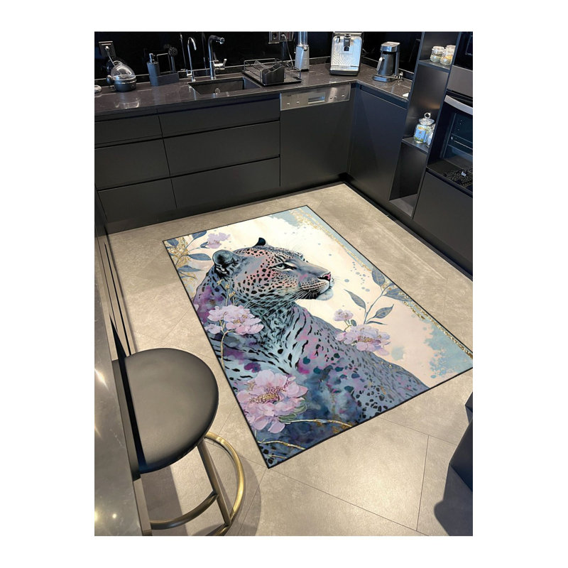 Tapis décoratif moderne à motif tigre lavable à la machine, Tapis de couloir 2 pi 6 po x 9 pi 10 po inclus