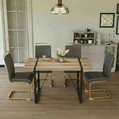 Modern Spahn With Rectangular Table & 4 Pu Leather Chairs