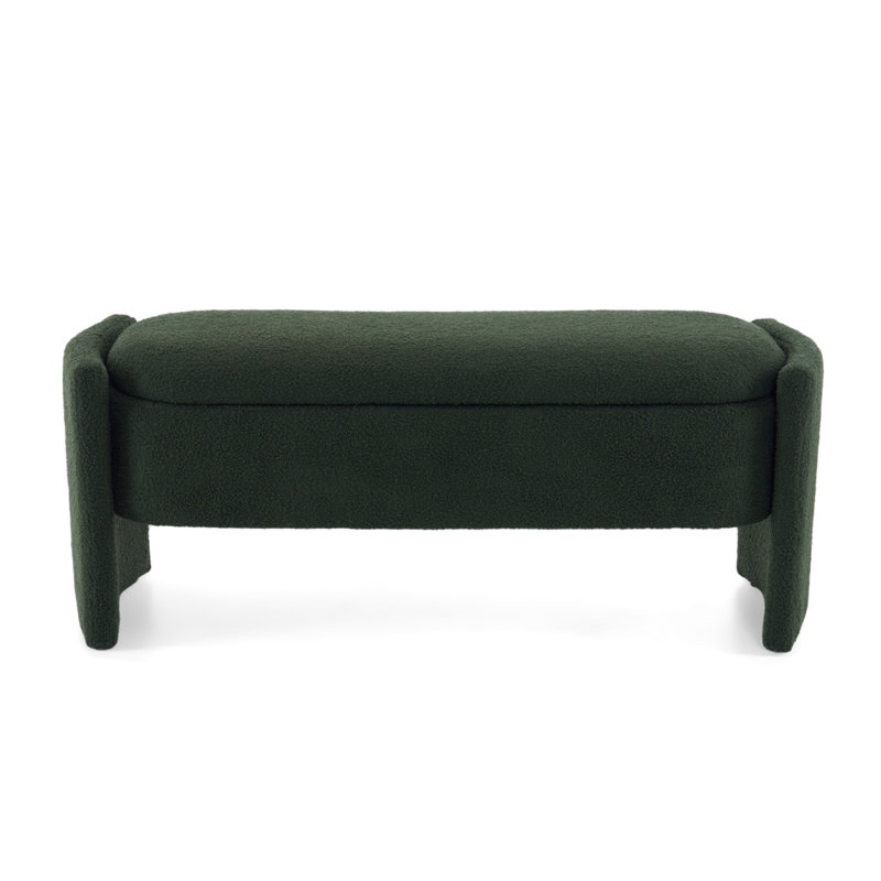 Elegant Long - Shaped Storage Ottoman Bench Of Boucle Material With Simple And Grand Design, Dark Green, Dark Green