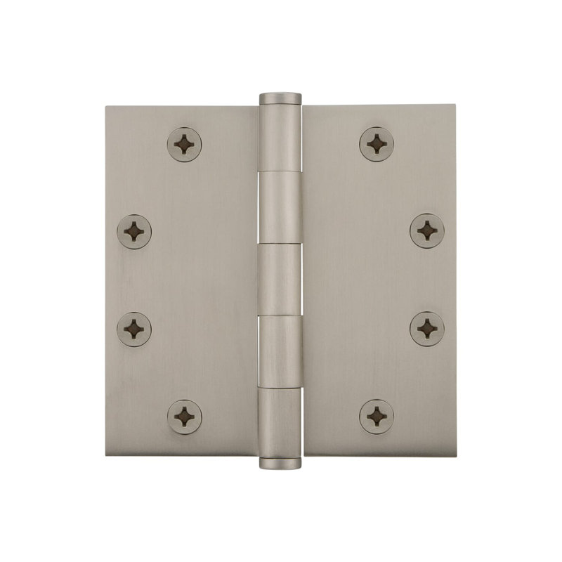 4.5'' x 4.5'' Brass Butt Bearing Hinge, Satin Nickel