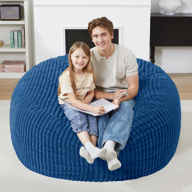 4 FT Bean Bag Chair,4' Big Bean Bag,Large Bean Bag Chairs For Adults With Memory Foam Filled,Comfy Beanbag Chairs Soft Bean Bag Sofa With Dutch Corded Plush Cover-Blue
