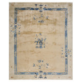 Vintage Peking Chinese Floral Ivory Beige Cream White 1980s Rug