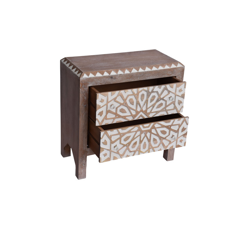 Cassidy Reclaimed Solid Mango Wood Hand Carved Side Table – Mia Collection, Distressed White Finish 