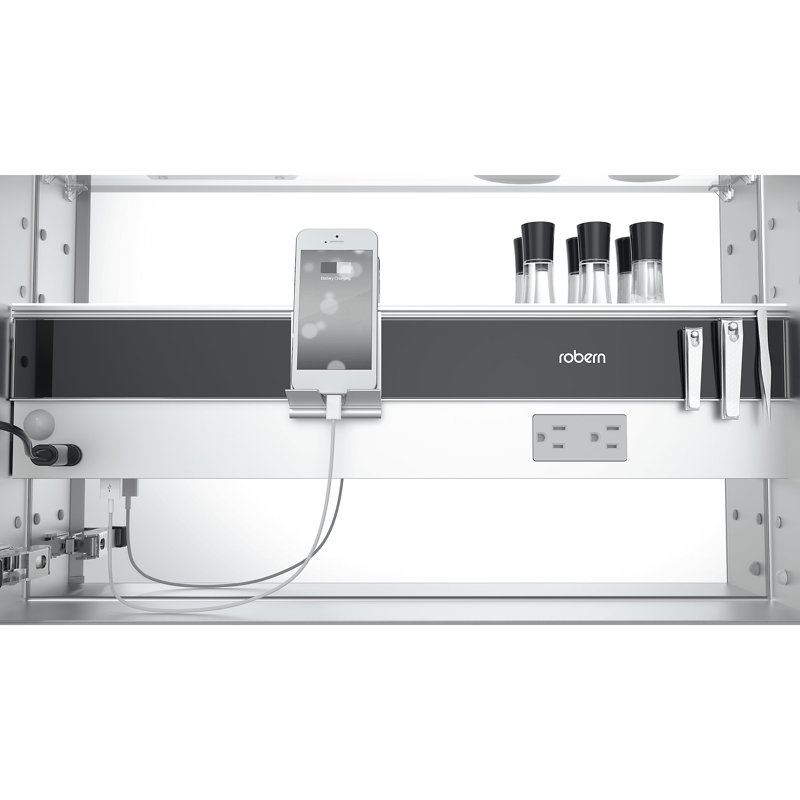 M Series Recessed Frameless Medicine Cabinet with 3 Adjustable Shelves and LED Lighting, Right, 39.36" H x 15.25" W x 6" D