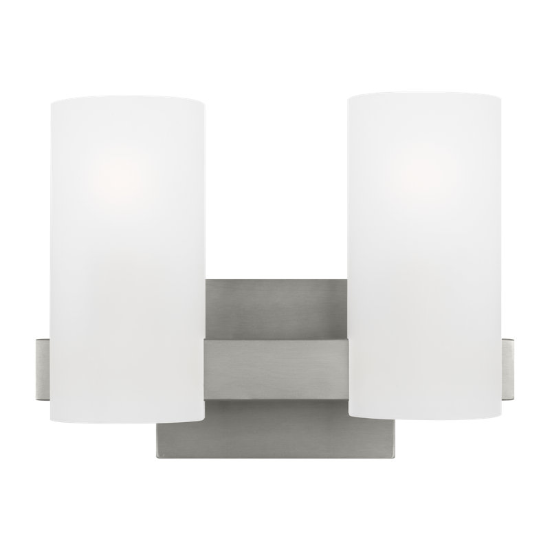 Rhode Medium Brushed Steel Vanity Light with Etched Glass Shades