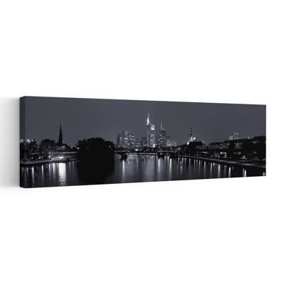 Reflection Of Buildings In Water Main River Frankfurt Hesse Germany by Thomas Winz - Wrapped Canvas Panoramic Print