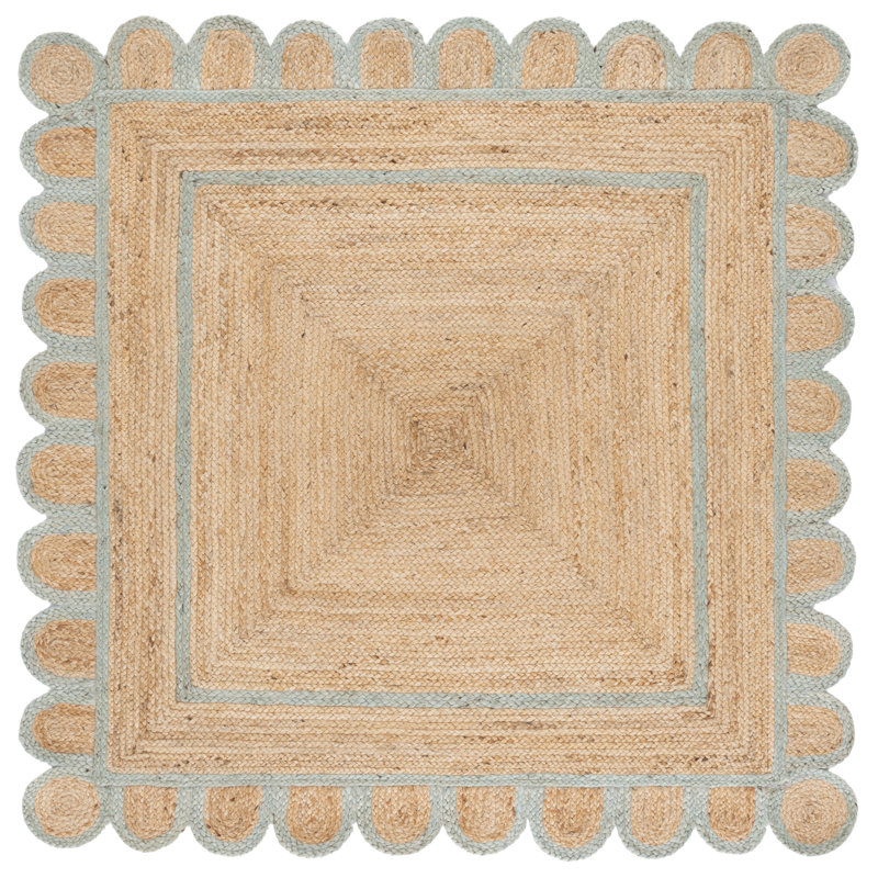 Natural Fiber Handwoven Jute Geometric Indoor Use Only Rug, Runner 2'3" x 8', Beige/White
