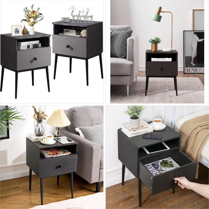 Table de bout moderne à 2 niveaux avec tiroir, table de bout carrée à 3 niveaux avec rangement pour chambre à coucher et salon