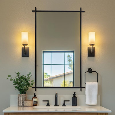  Vintage Cross Corner Rectangle Bathroom Vanity Mirror | Stainless Steel Frame