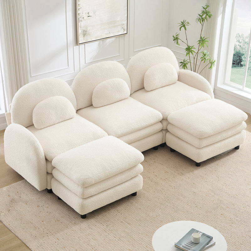 Canapé modulaire Teddy, 35.4" H x 98.2" W x 55.5" D, Beige White