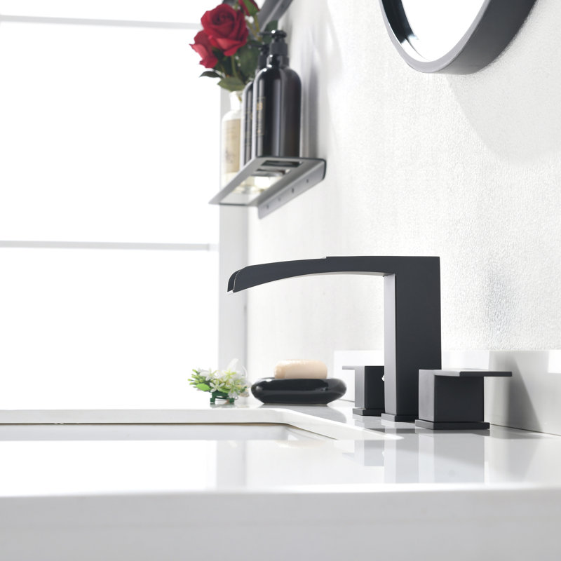 Widespread 2-handle Bathroom Faucet with Drain Assembly, Matte Black