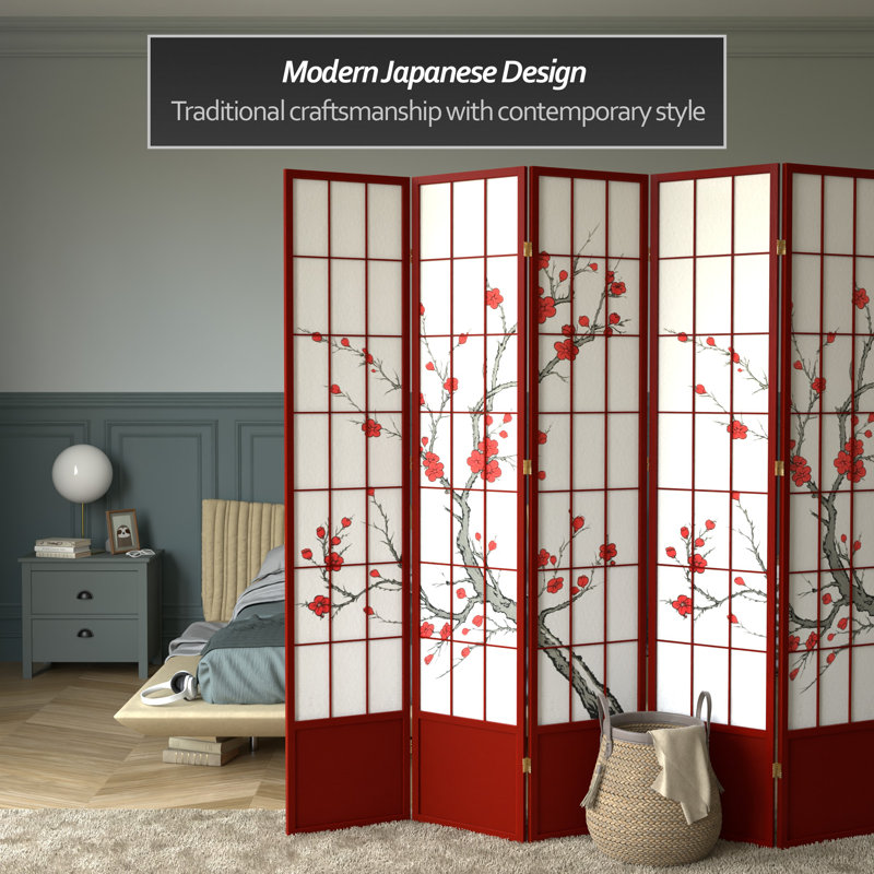 83.5" Cherry Blossom Shoji Room Divider, 5, Rosewood