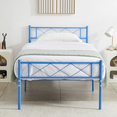 Twin Size Bed Frame, Metal Bed with Headboard, Heavy-Duty Platform Bed, Mattress Foundation with Slats Support, No Box Spring Needed