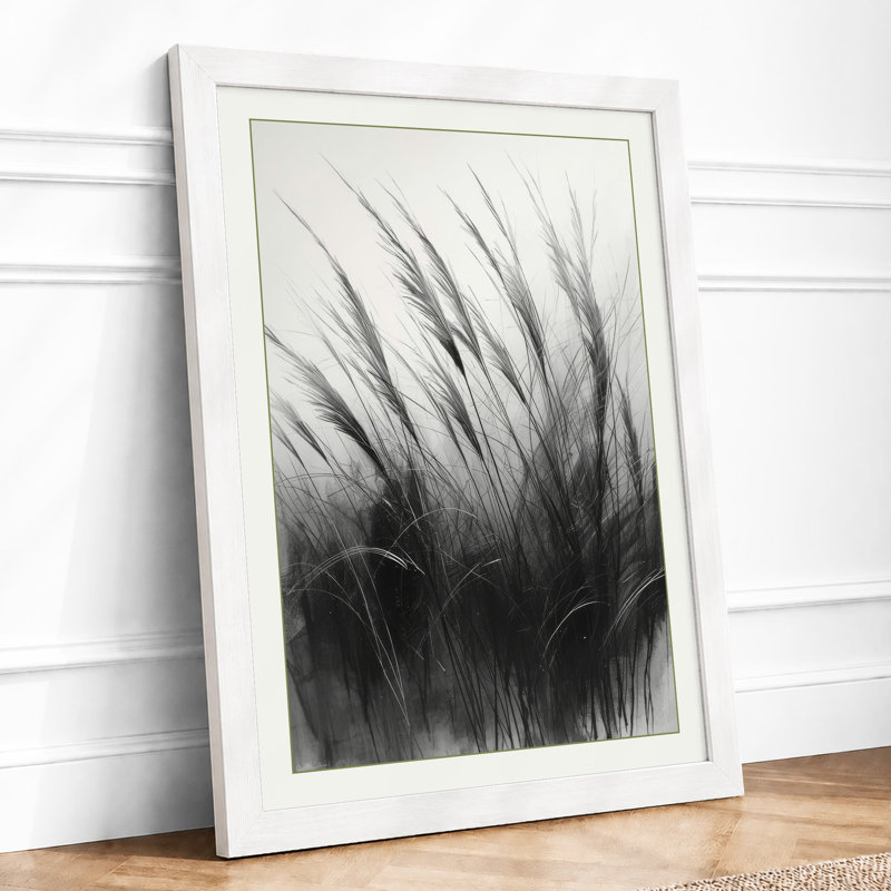 Delicate Grasses Botanical - Framed Print, A2 - 59.4 x 42.0 cm, White