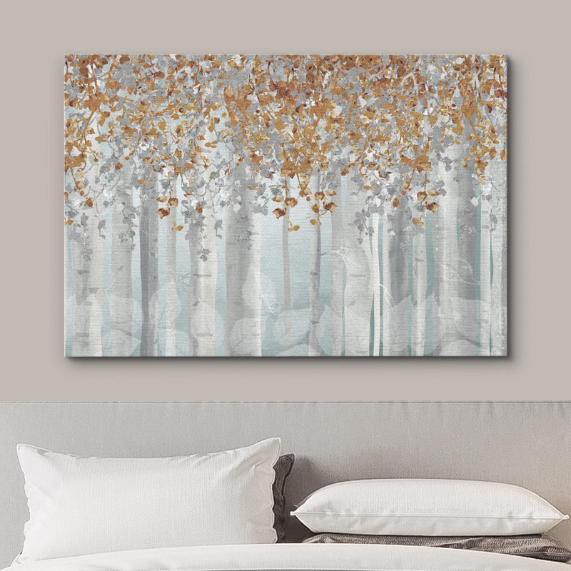 Brun, blanc et bleu, bouleau, forêt, collage, nature sauvage, technique mixte, paysage rustique, Toile tendue