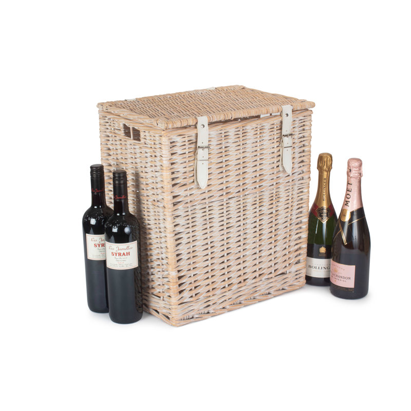 Wicker Vintner Hamper Storage Basket, White Wash, 44cm H x 39cm W x 29cm D