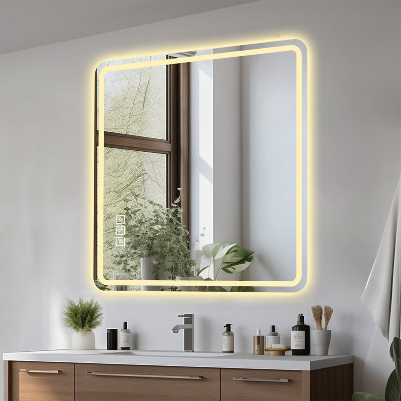 Miroir de salle de bain à DEL, verre anti-explosion, antirouille, caractéristiques antibuée, changement de couleur tricolore, idéal pour tous les décors de salle de bain, un accessoire de salle de bain indispensable
