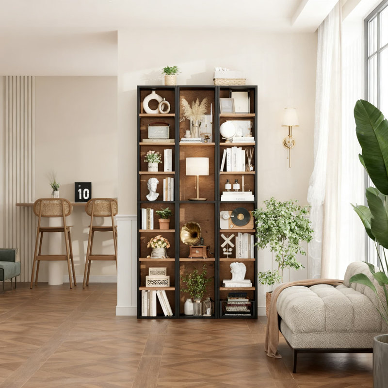 Armoire tour de rangement multimédia à 8 niveaux avec tablettes réglables, bibliothèque étroite étroite pour l'organisation de bureaux à domicile