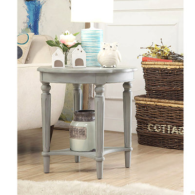 Antique Slate End Table With Bottom Shelf