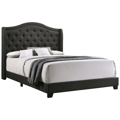 Grey Full Bed With Wingback Design, Modern Appeal, Soft Padding, High - Back For Bedroom Warmth In Copper Grey, Padding And Side Panels, Suitable Bedroom, Transitional