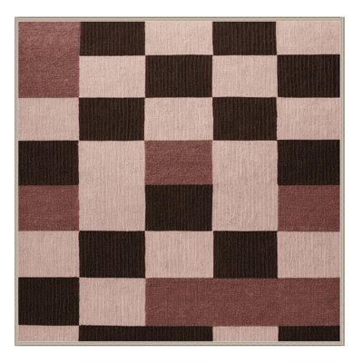 Machine Washable Checkered Pink Area Rug