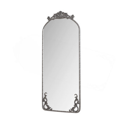Arched Full Body Mirror With Vintage Ornate Carved Applique On Top And Bottom, Hanging Wall Mounted Mirror, For Living Room Bedroom Retro Home Decor Mirror