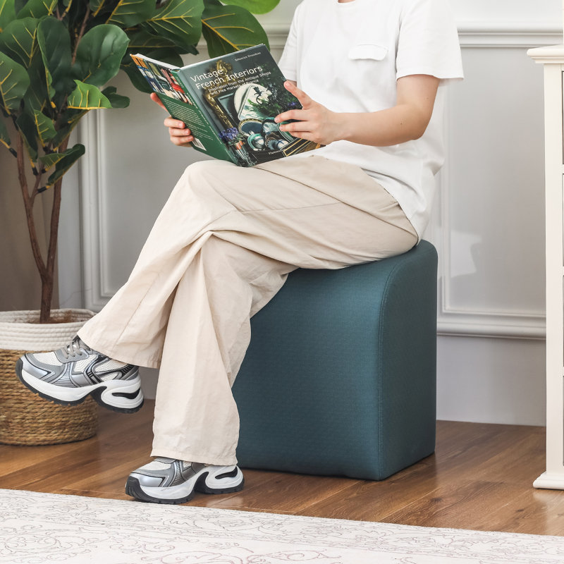 Repose-pieds en cuir Dirrick, Bleu sarcelle