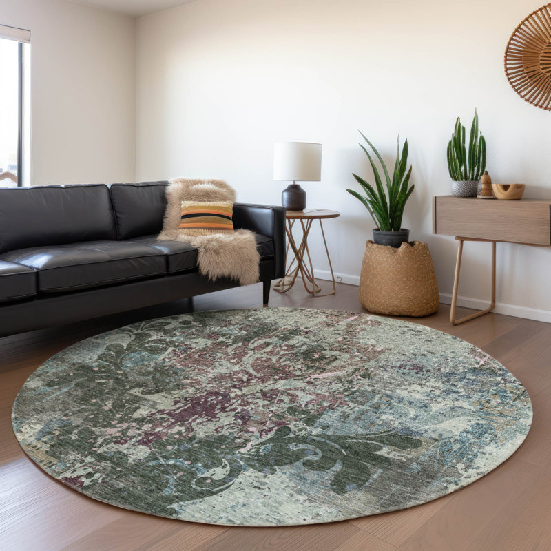 Premium Machine Washable Prisco Fern Rug, Round 8'