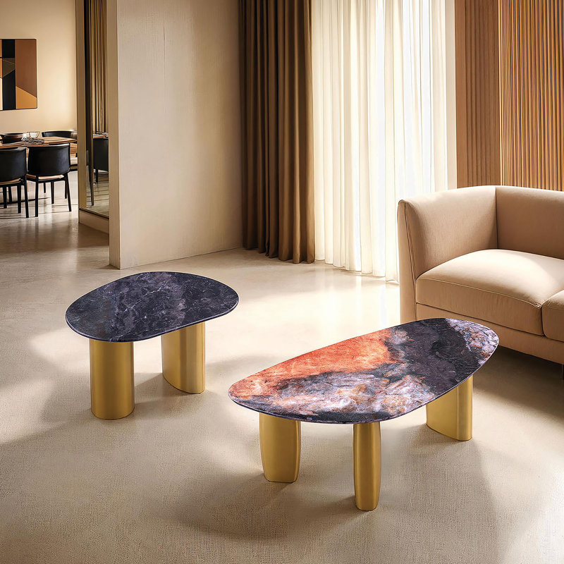 Table basse de style contemporain avec plateau en pierre frittée, Noir/gris