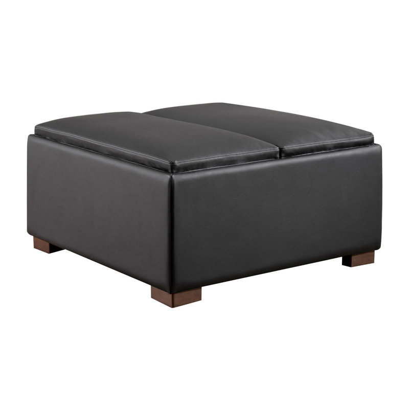 Repose-pieds de rangement rembourré avec plateau de rangement noir Alkis