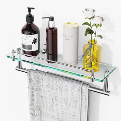Bathroom Glass Shelf With Towel Bar