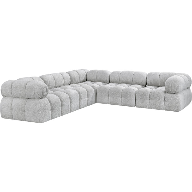 Ames Upholstered Sofa, Grey Boucle Fabric, 2 Armless, 3 Corner
