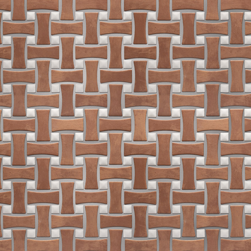 Sentier Des Cotto X 10 po Carreau de mosaïque en porcelaine tressée os, Brun / Blanc