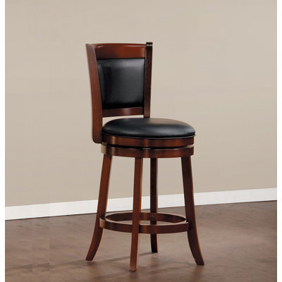 Swivel Upholstered Faux Leather Counter Stool with Solid Wood Frame