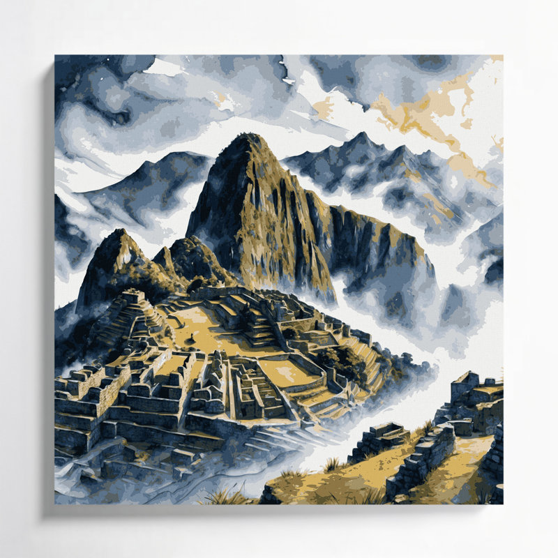 Cities Machu Picchu Peru Gray Canvas Wall Art, 12" H x 12" W
