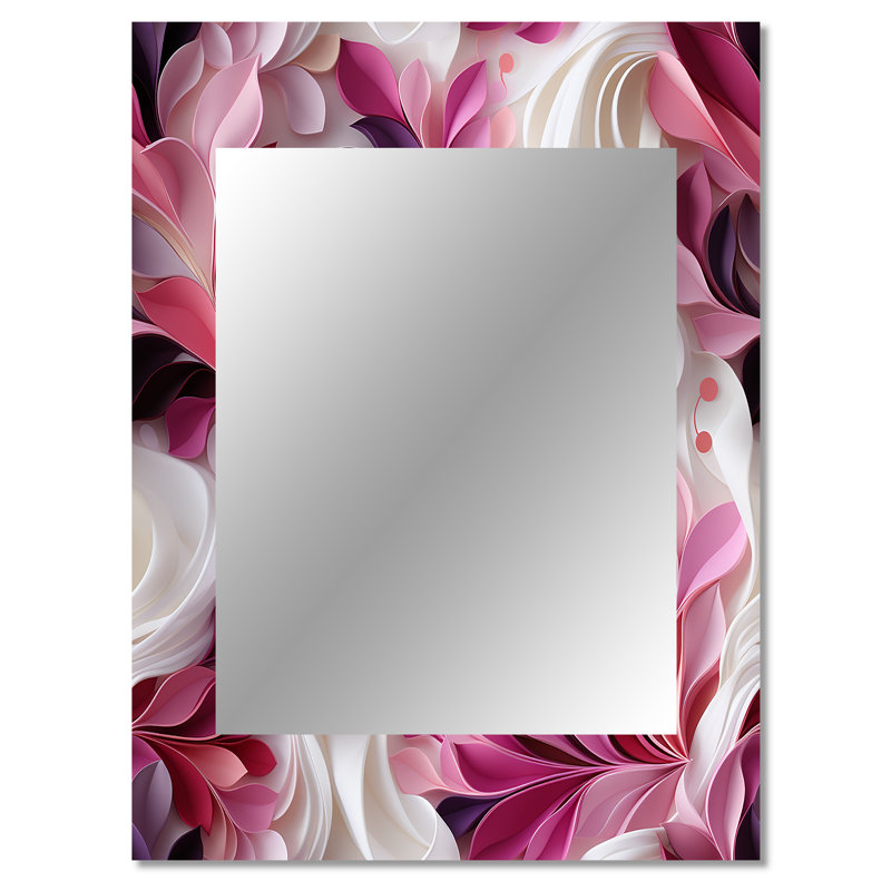 Rose et blanc abstrait vagues sérénité - miroir abstrait, miroir mural abstrait unique, impression sur métal, 40 po x 30 po