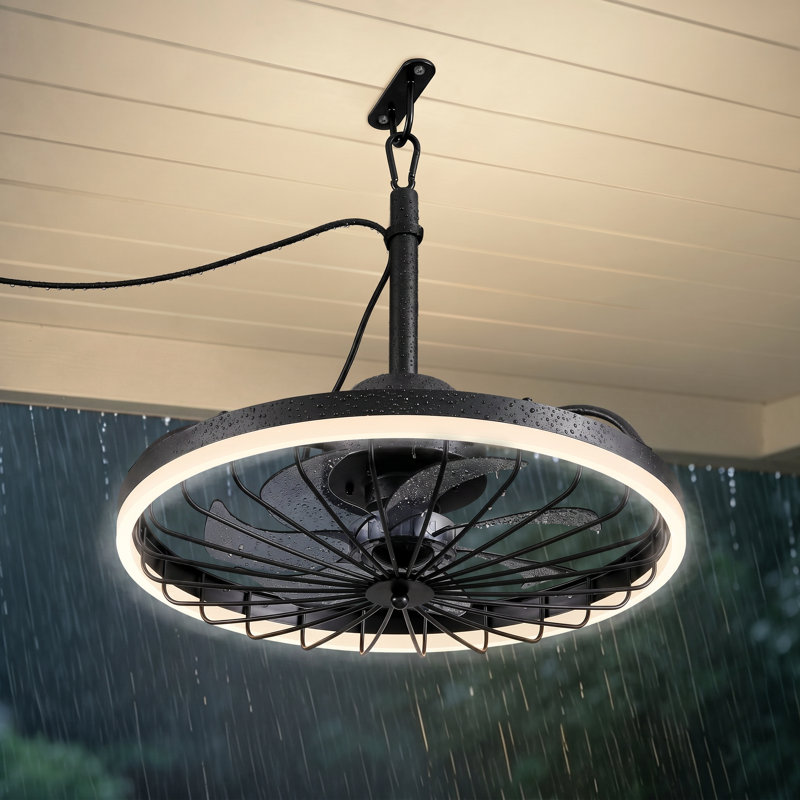 20" Wet Rated Plug-in IP65 Outdoor Waterproof Caged Ceiling Fan with LED Light Kit and Remote Control
