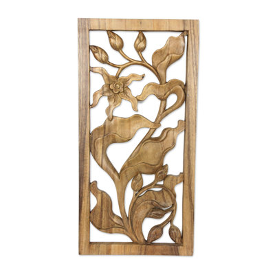 Bali Orchid Hand Carved Orchid Relief Panel Wall Decor