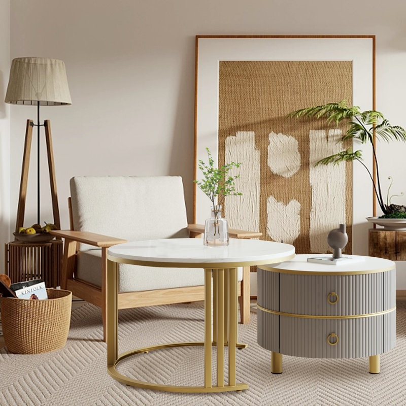 Avalise Frame Coffee Table with Storage, White/Grey, Gold