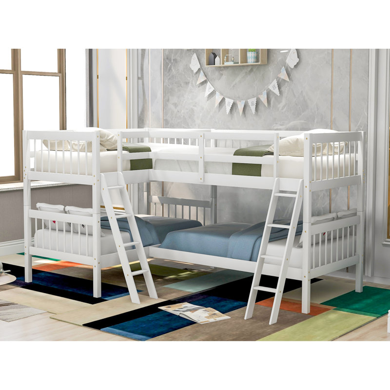 Lit superposé en forme de L, taille simple, blanc, fabriqué en bois massif pour une atmosphère de sommeil douillette fabriquée en blanc pour la longévité