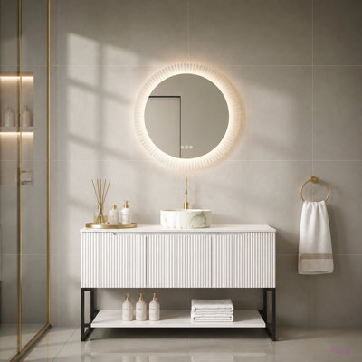 Ensemble de meuble-lavabo et de meuble-lavabo autoportant avec 3 portes et tablette ouverte TULIO