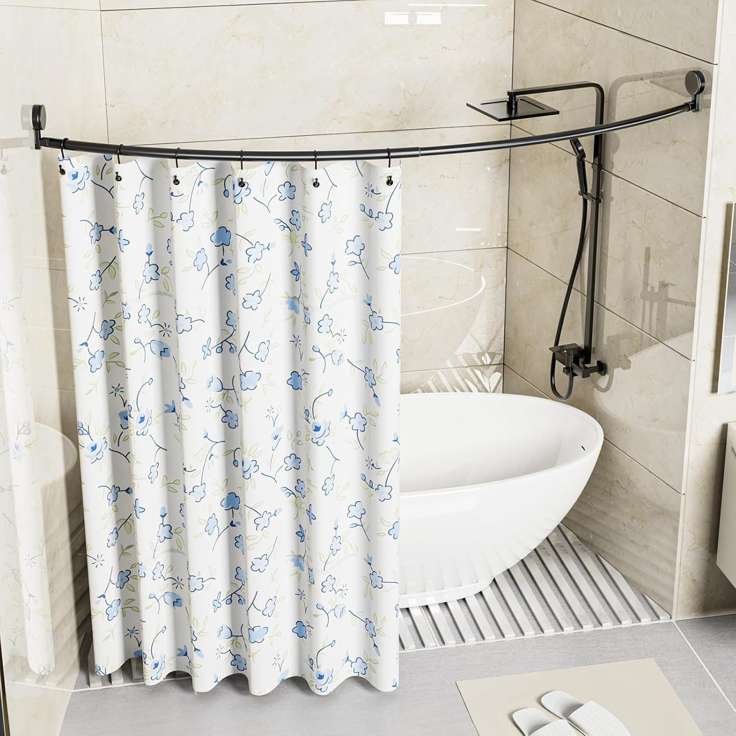 MABOSY Curved Shower Curtain Rod 4273 Inches Black Shower Curtain Rod