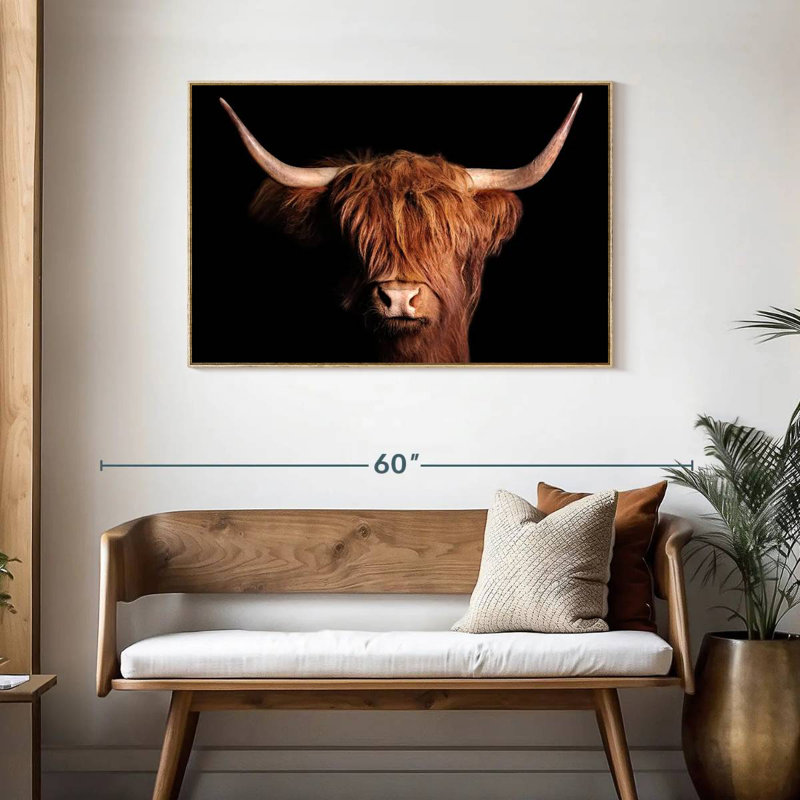 Vache écossaise Highland, Cadre flottant en bois naturel, 43 po x 29 po