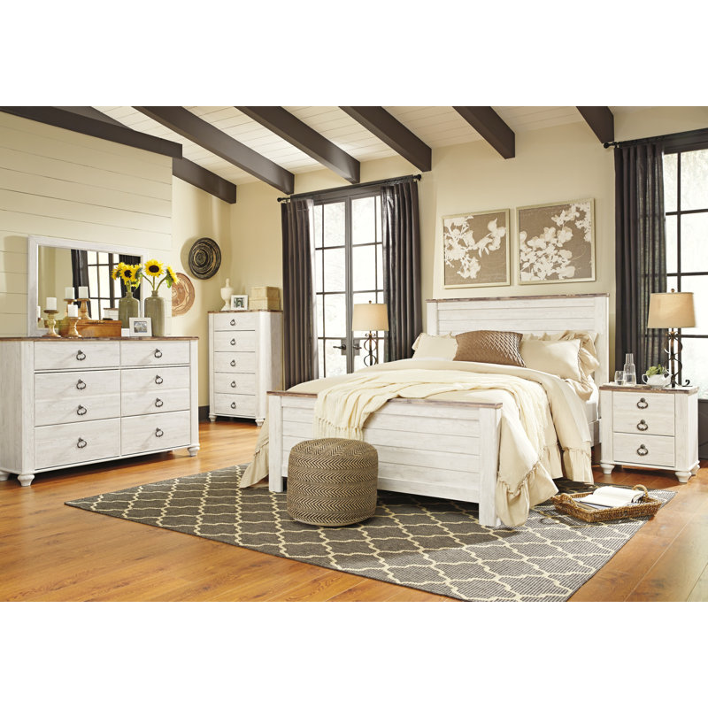 Whitewashed Coastal Charm 2-Drawer Nightstand with USB Ports