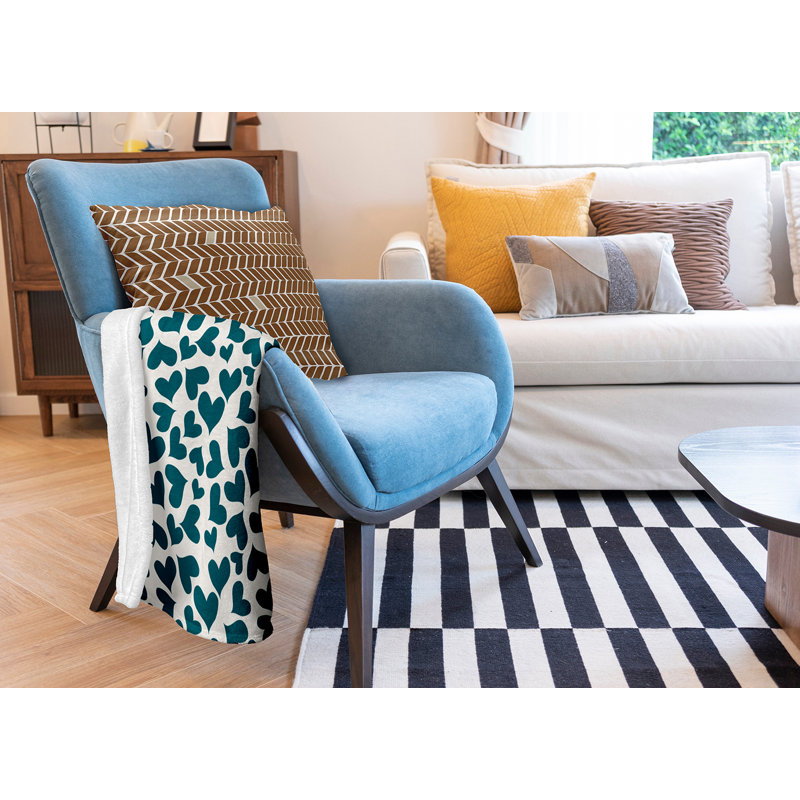 Patterned Hearts Valentine's Day Throw Blanket, 30" W x 39.75" L, Teal Apetite