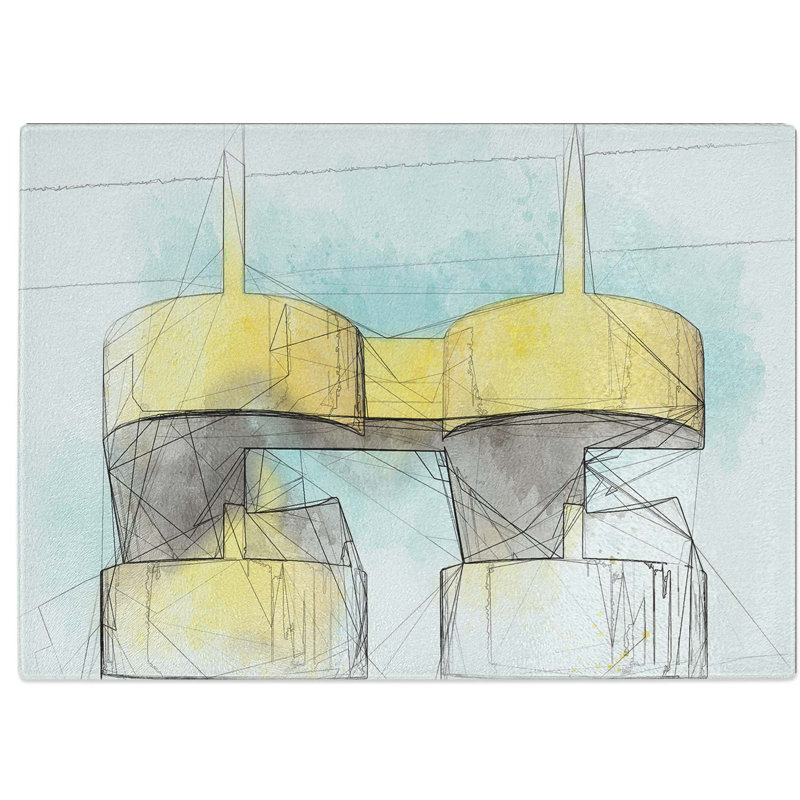 Tempered Glass Architecture Sketch Vol.32 Chopping Board, 39 cm W x 28.5 cm L