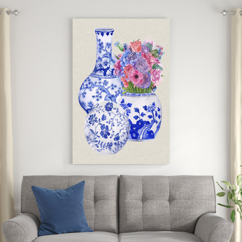 Vases bleus de Delft II, H 48 po x l 32 po x P 1,25 po